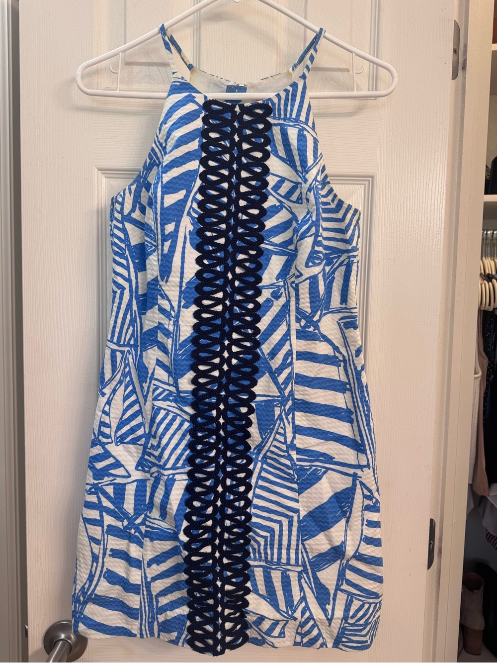 Lilly Pulitzer Blue & White Printed Dress with Navy Trim